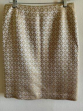 Barrie Pace Metallic Gold Pattern Skirt Size 12 EUC Lined Classic